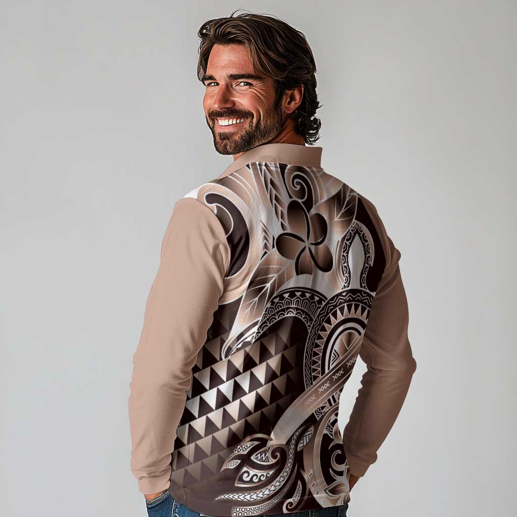 Aloha Mocha Mousse Tribal Honu Tattoo Long Sleeve Polo Shirt