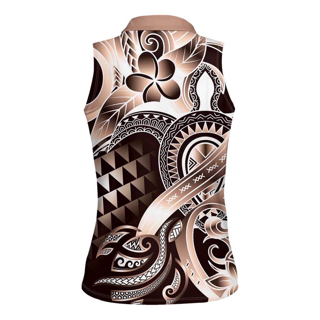 Aloha Mocha Mousse Tribal Honu Tattoo Women Sleeveless Polo Shirt
