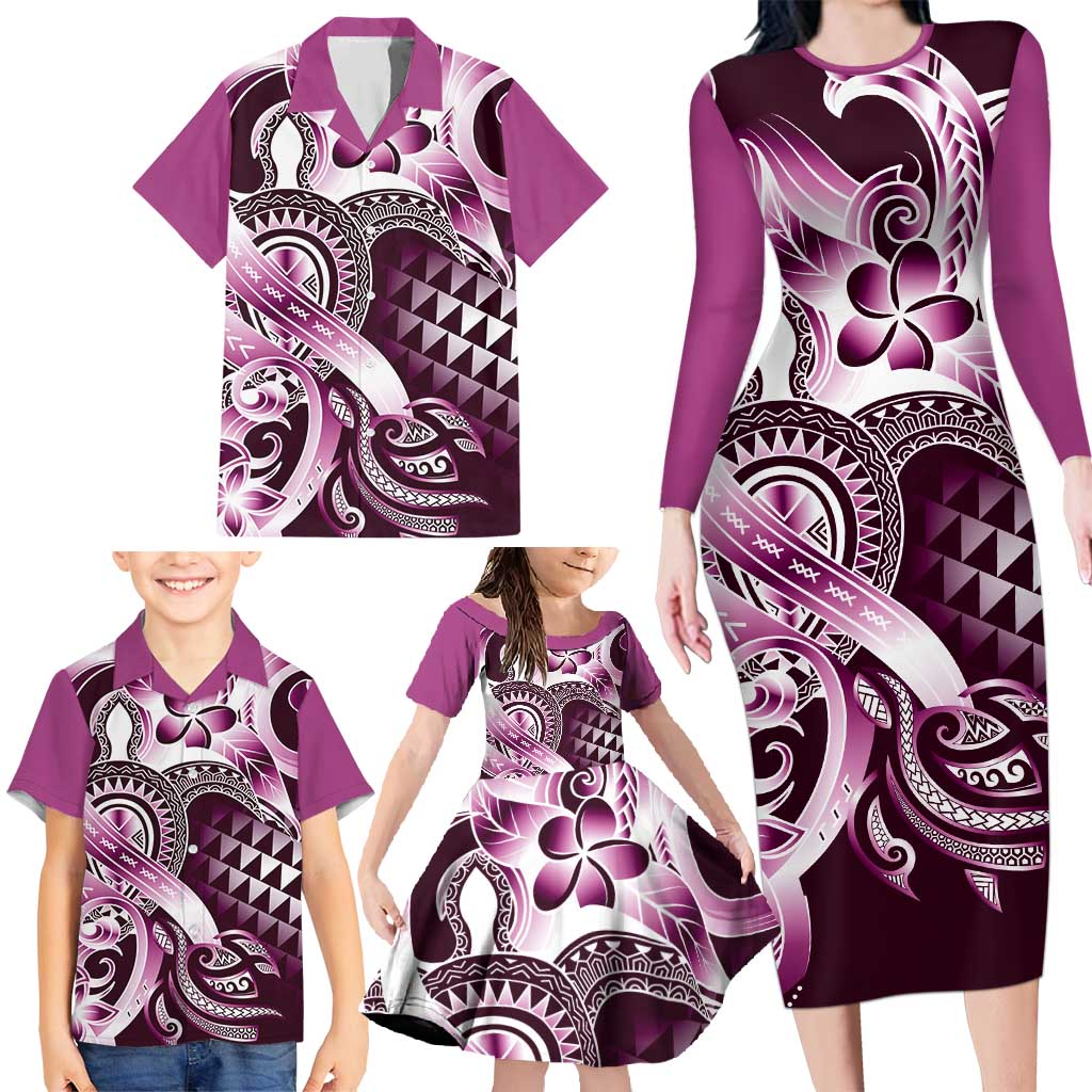 Aloha Pink Tribal Honu Tattoo Family Matching Long Sleeve Bodycon Dress and Hawaiian Shirt LT9 - Polynesian Pride