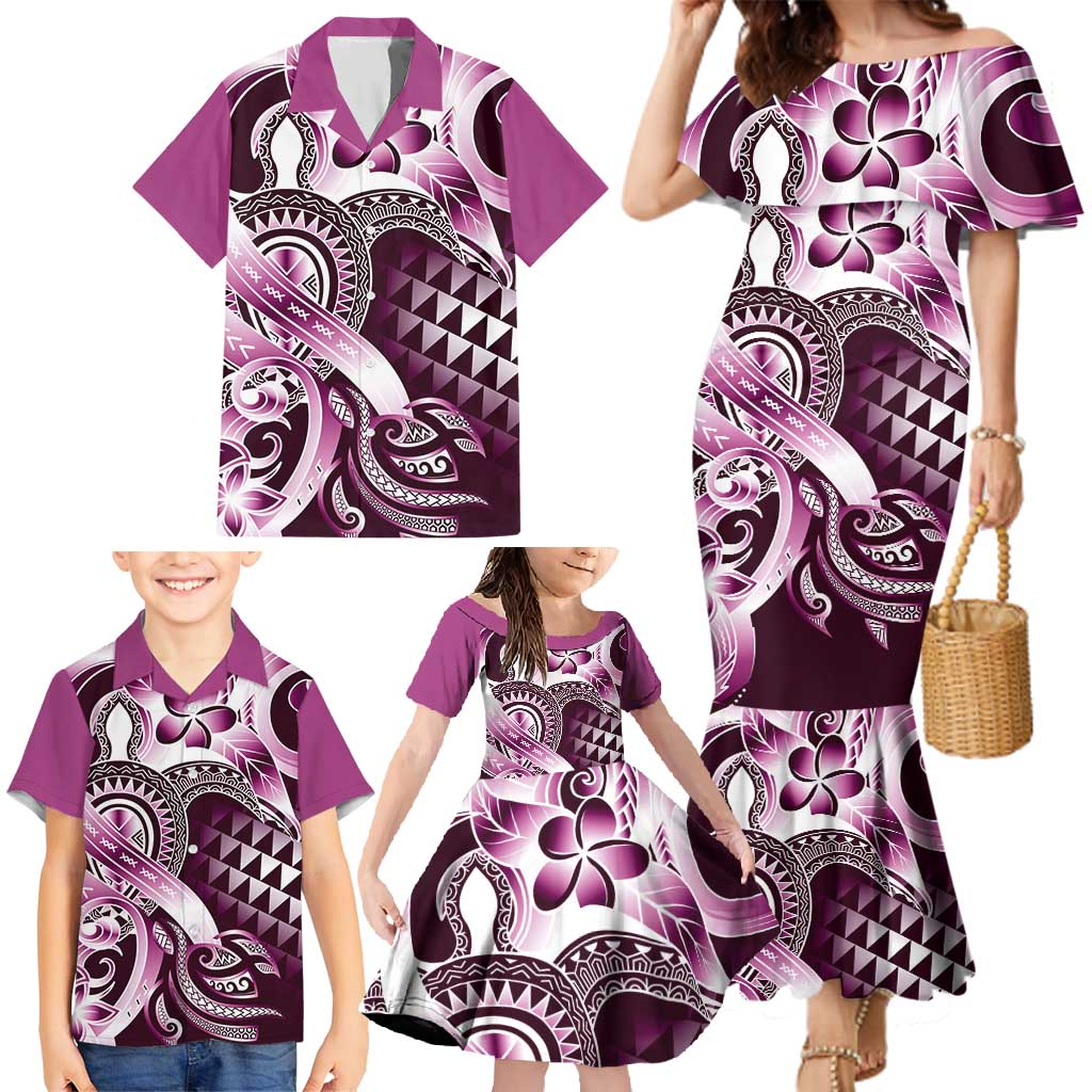 Aloha Pink Tribal Honu Tattoo Family Matching Mermaid Dress and Hawaiian Shirt LT9 - Polynesian Pride