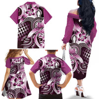 Aloha Pink Tribal Honu Tattoo Family Matching Off The Shoulder Long Sleeve Dress and Hawaiian Shirt LT9 - Polynesian Pride