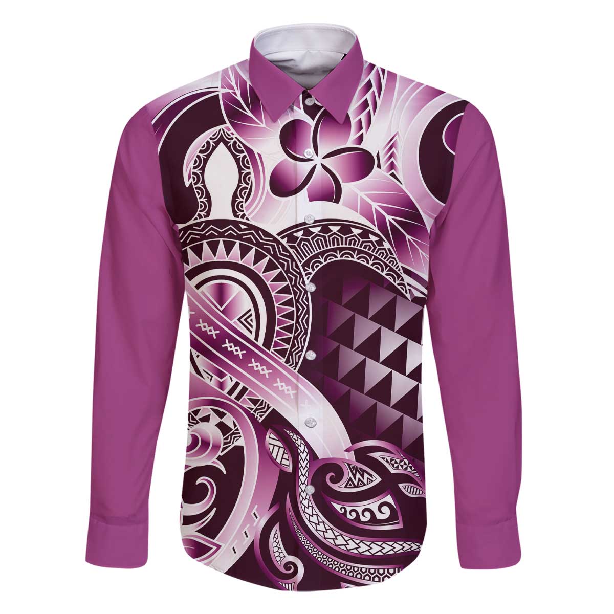 Aloha Pink Tribal Honu Tattoo Family Matching Off The Shoulder Long Sleeve Dress and Hawaiian Shirt LT9 Dad's Shirt - Long Sleeve Pink - Polynesian Pride