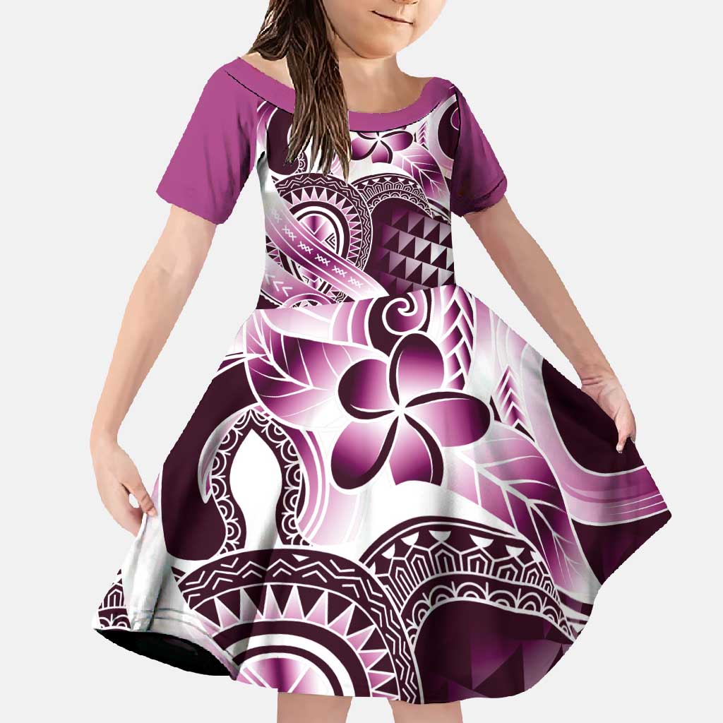 Aloha Pink Tribal Honu Tattoo Family Matching Off Shoulder Maxi Dress and Hawaiian Shirt LT9 Daughter's Dress Pink - Polynesian Pride