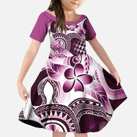 Aloha Pink Tribal Honu Tattoo Family Matching Off Shoulder Maxi Dress and Hawaiian Shirt LT9 Daughter's Dress Pink - Polynesian Pride