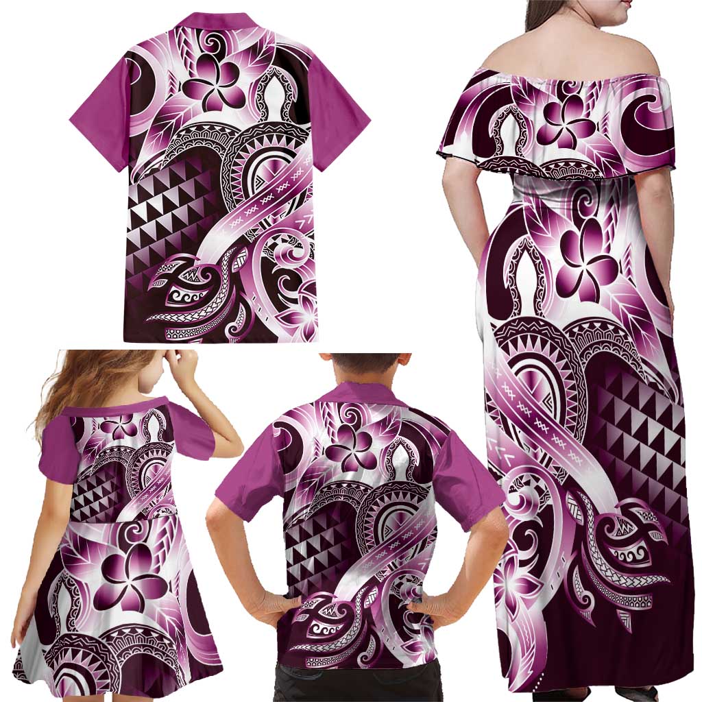 Aloha Pink Tribal Honu Tattoo Family Matching Off Shoulder Maxi Dress and Hawaiian Shirt LT9 - Polynesian Pride