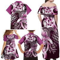 Aloha Pink Tribal Honu Tattoo Family Matching Off Shoulder Maxi Dress and Hawaiian Shirt LT9 - Polynesian Pride