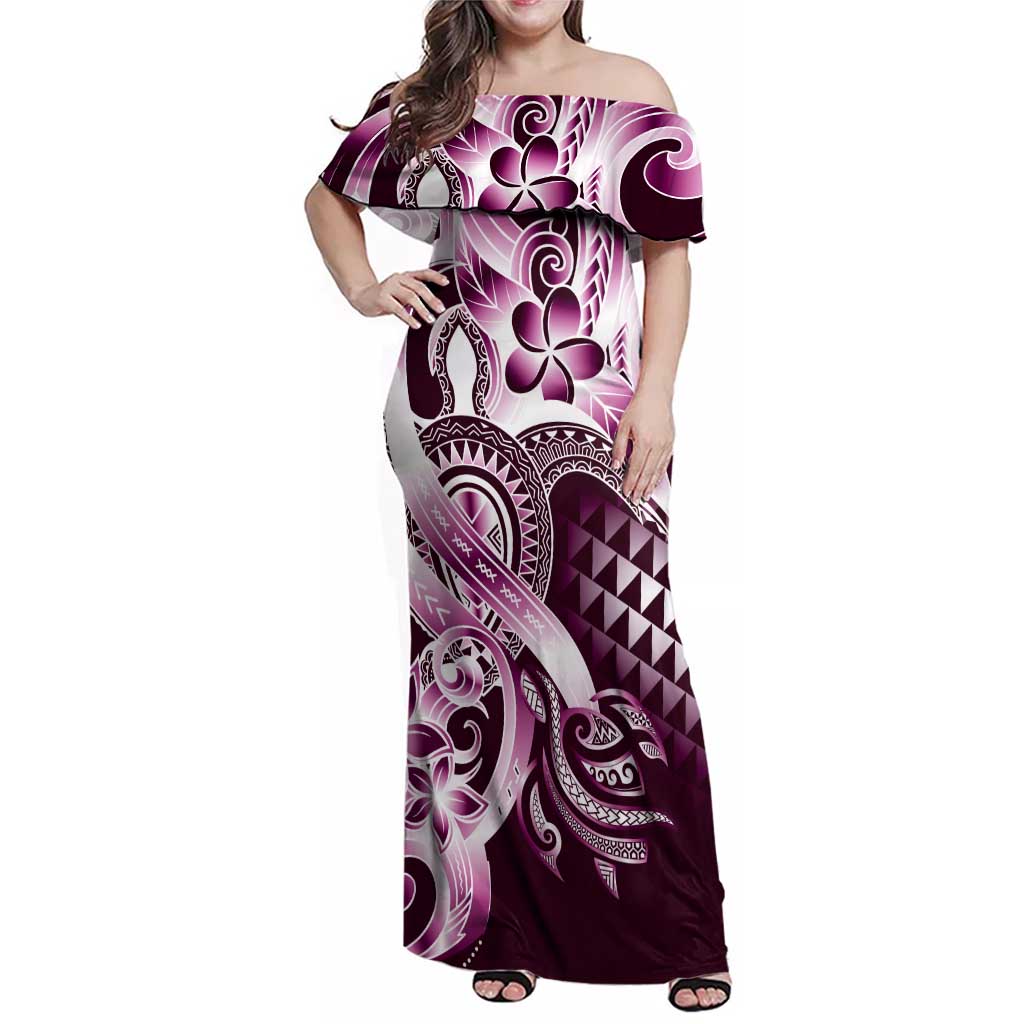 Aloha Pink Tribal Honu Tattoo Family Matching Off Shoulder Maxi Dress and Hawaiian Shirt LT9 Mom's Dress Pink - Polynesian Pride