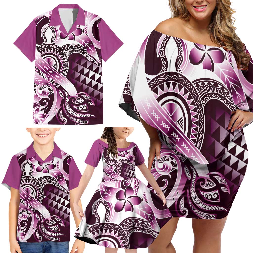 Aloha Pink Tribal Honu Tattoo Family Matching Off Shoulder Short Dress and Hawaiian Shirt LT9 - Polynesian Pride
