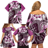 Aloha Pink Tribal Honu Tattoo Family Matching Off Shoulder Short Dress and Hawaiian Shirt LT9 - Polynesian Pride