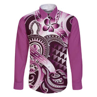 Aloha Pink Tribal Honu Tattoo Family Matching Off Shoulder Short Dress and Hawaiian Shirt LT9 Dad's Shirt - Long Sleeve Pink - Polynesian Pride