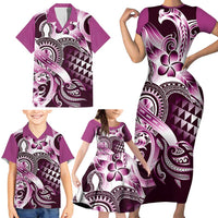 Aloha Pink Tribal Honu Tattoo Family Matching Short Sleeve Bodycon Dress and Hawaiian Shirt LT9 - Polynesian Pride