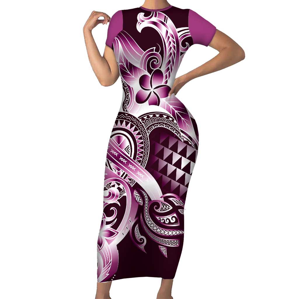 Aloha Pink Tribal Honu Tattoo Family Matching Short Sleeve Bodycon Dress and Hawaiian Shirt LT9 Mom's Dress Pink - Polynesian Pride