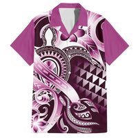 Aloha Pink Tribal Honu Tattoo Family Matching Summer Maxi Dress and Hawaiian Shirt LT9 Dad's Shirt - Short Sleeve Pink - Polynesian Pride