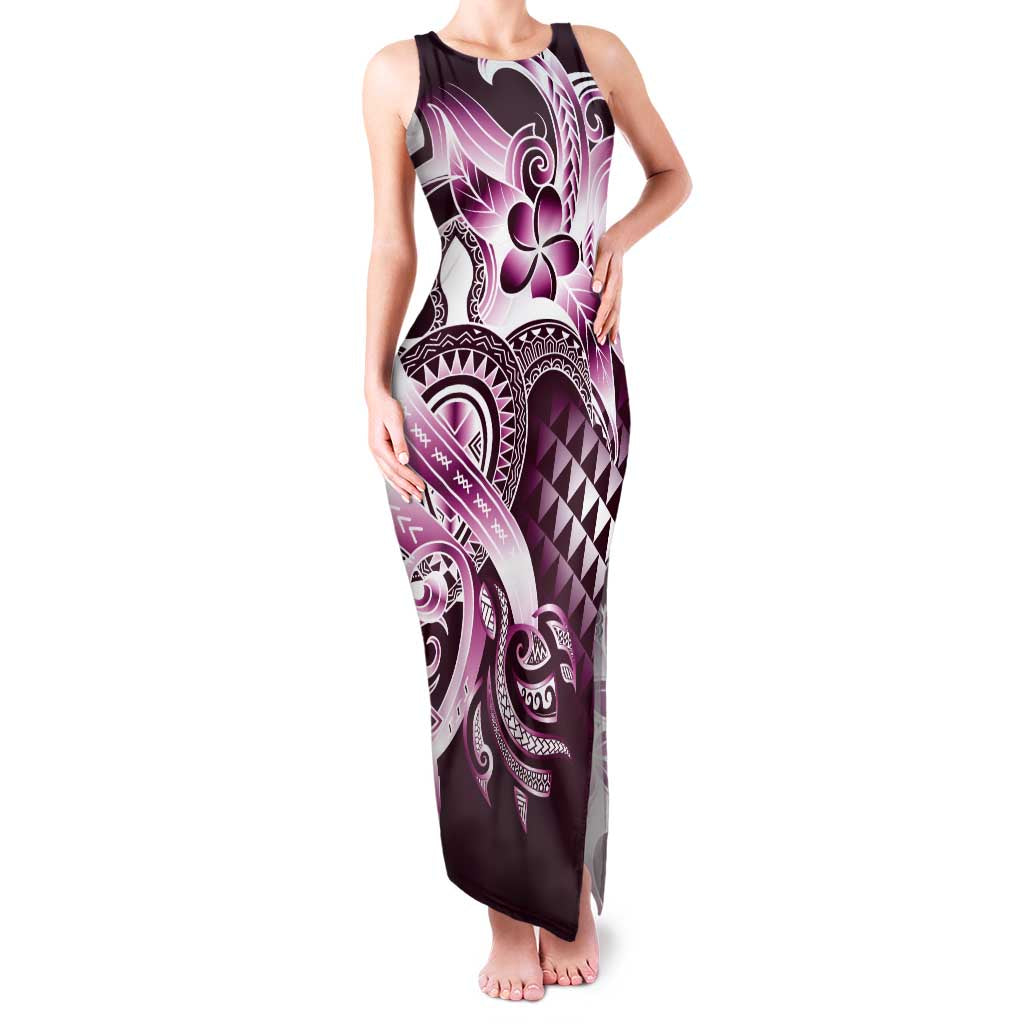 Aloha Pink Tribal Honu Tattoo Family Matching Tank Maxi Dress and Hawaiian Shirt LT9 Mom's Dress Pink - Polynesian Pride