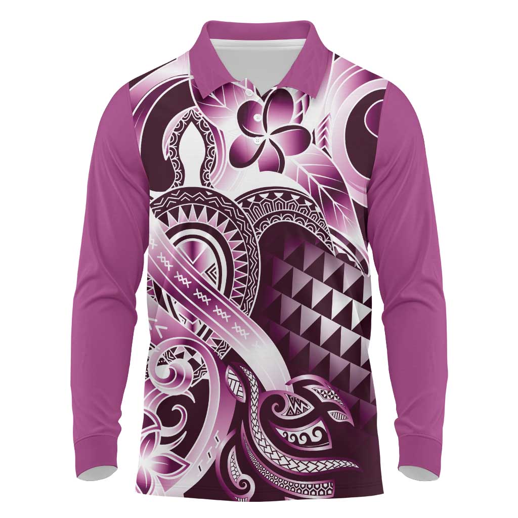 Aloha Pink Tribal Honu Tattoo Long Sleeve Polo Shirt