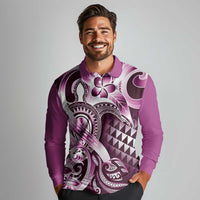 Aloha Pink Tribal Honu Tattoo Long Sleeve Polo Shirt