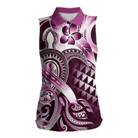 Aloha Pink Tribal Honu Tattoo Women Sleeveless Polo Shirt