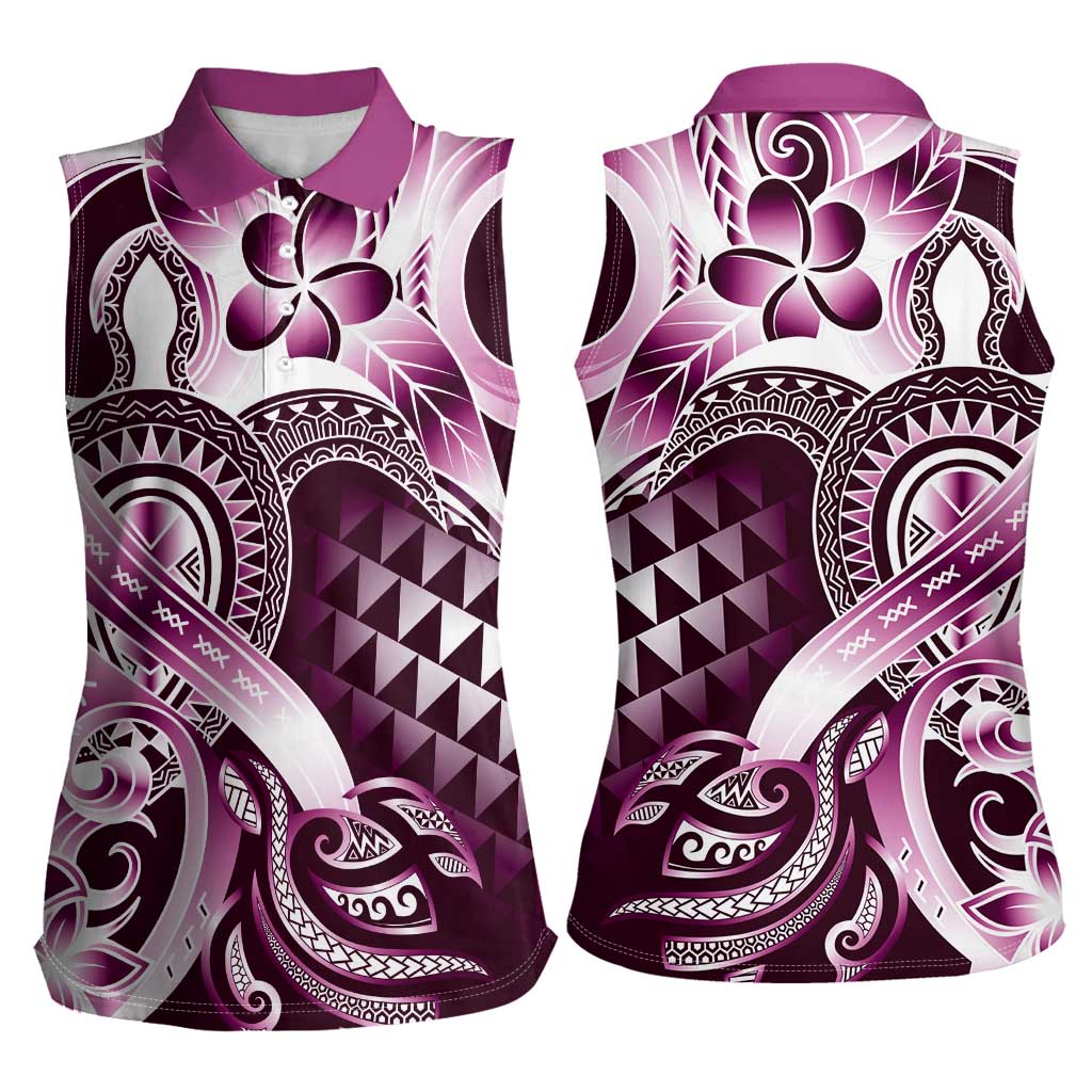 Aloha Pink Tribal Honu Tattoo Women Sleeveless Polo Shirt