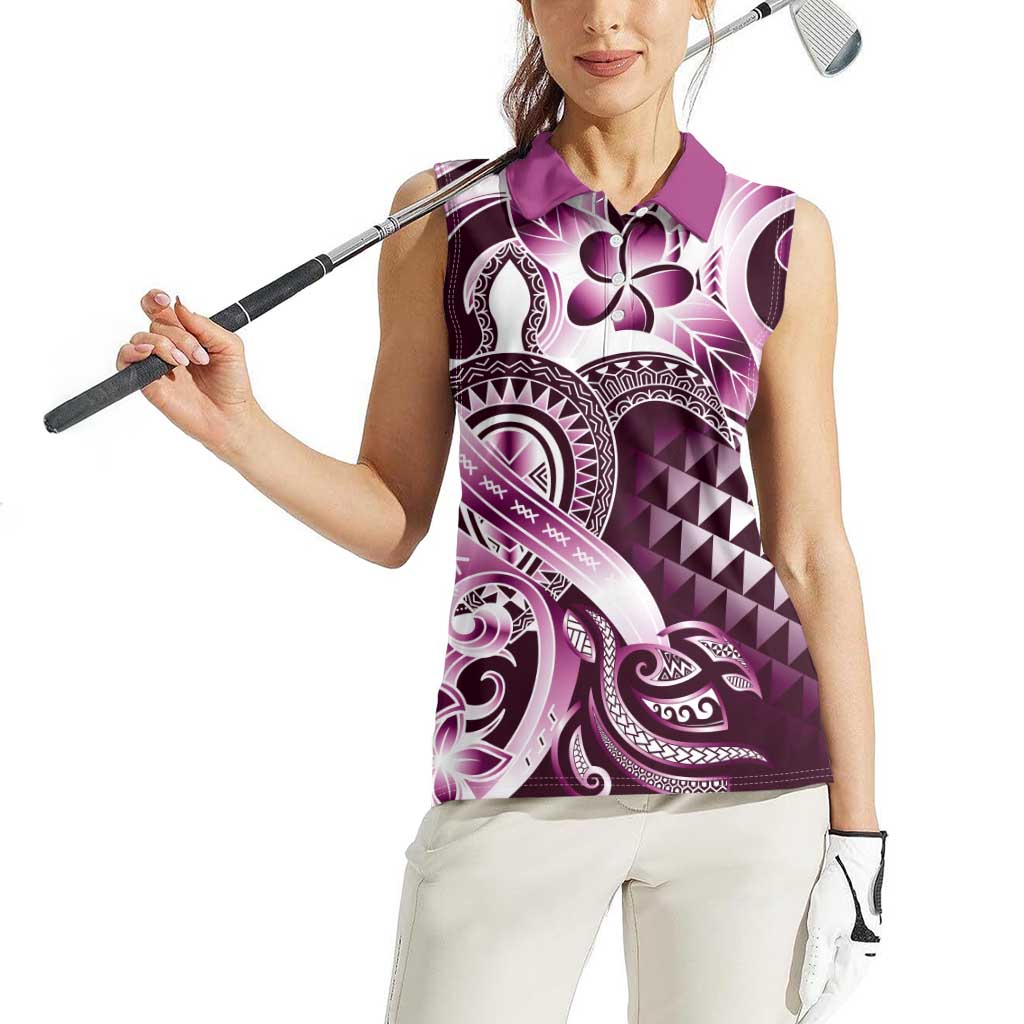 Aloha Pink Tribal Honu Tattoo Women Sleeveless Polo Shirt
