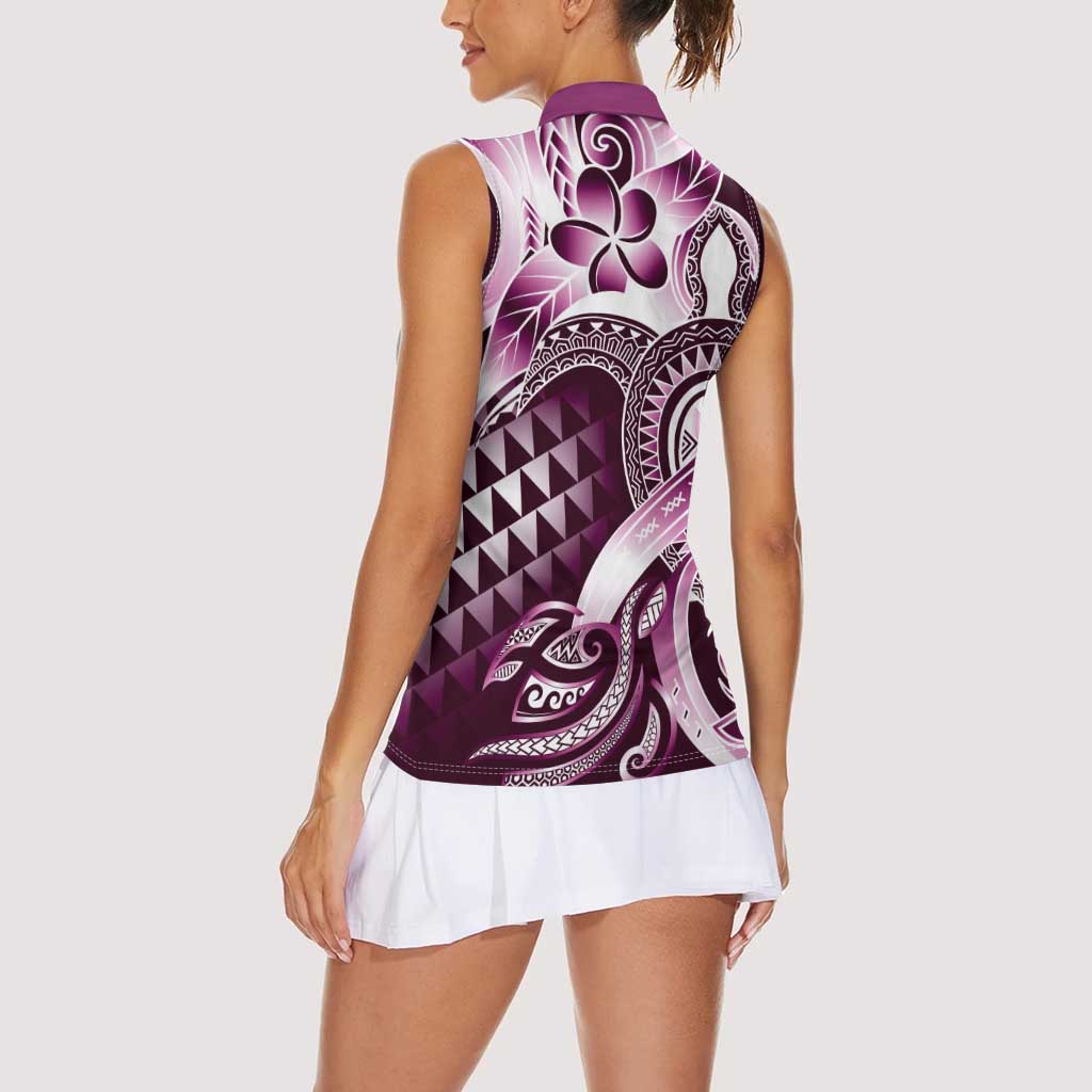 Aloha Pink Tribal Honu Tattoo Women Sleeveless Polo Shirt