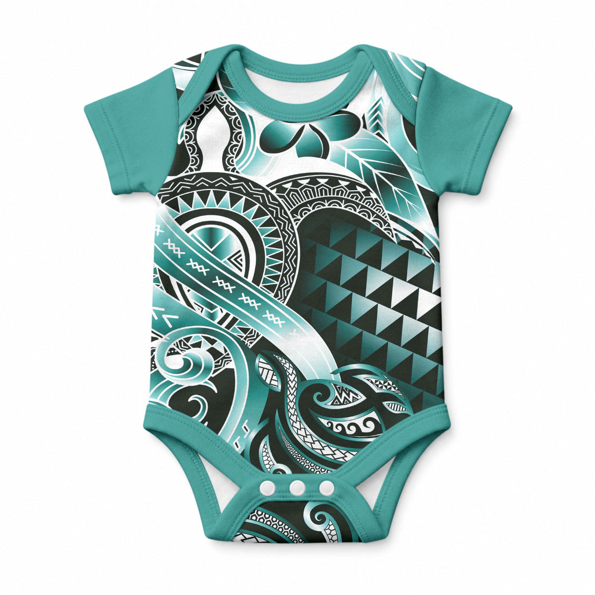 Aloha Turquoise Tribal Honu Tattoo Baby Onesie LT9 Turquoise - Polynesian Pride