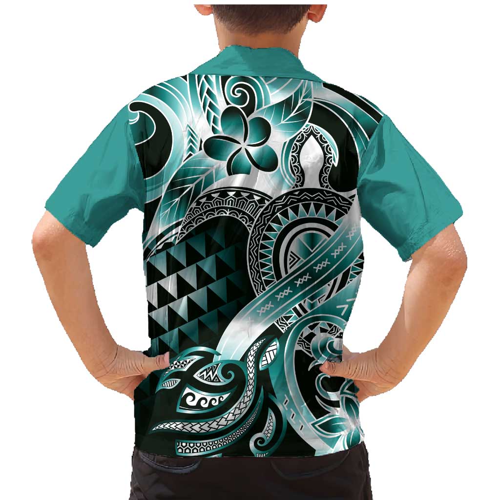 Aloha Turquoise Tribal Honu Tattoo Family Matching Mermaid Dress and Hawaiian Shirt LT9 - Polynesian Pride