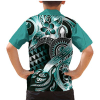 Aloha Turquoise Tribal Honu Tattoo Family Matching Mermaid Dress and Hawaiian Shirt LT9 - Polynesian Pride
