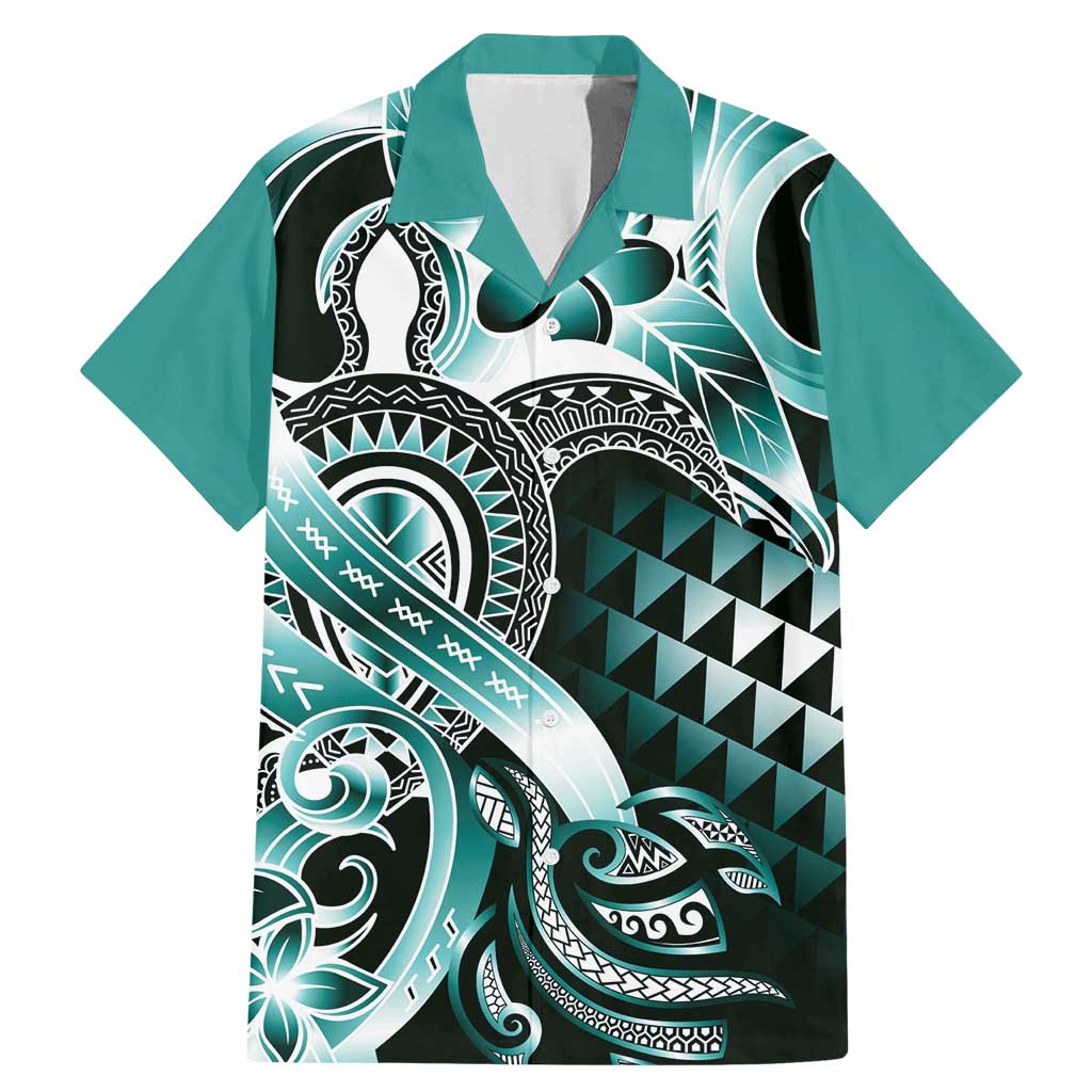 Aloha Turquoise Tribal Honu Tattoo Family Matching Mermaid Dress and Hawaiian Shirt LT9 Dad's Shirt - Short Sleeve Turquoise - Polynesian Pride