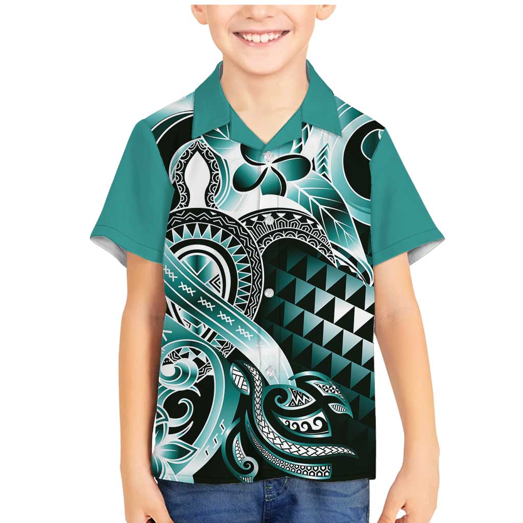 Aloha Turquoise Tribal Honu Tattoo Family Matching Mermaid Dress and Hawaiian Shirt LT9 Son's Shirt Turquoise - Polynesian Pride