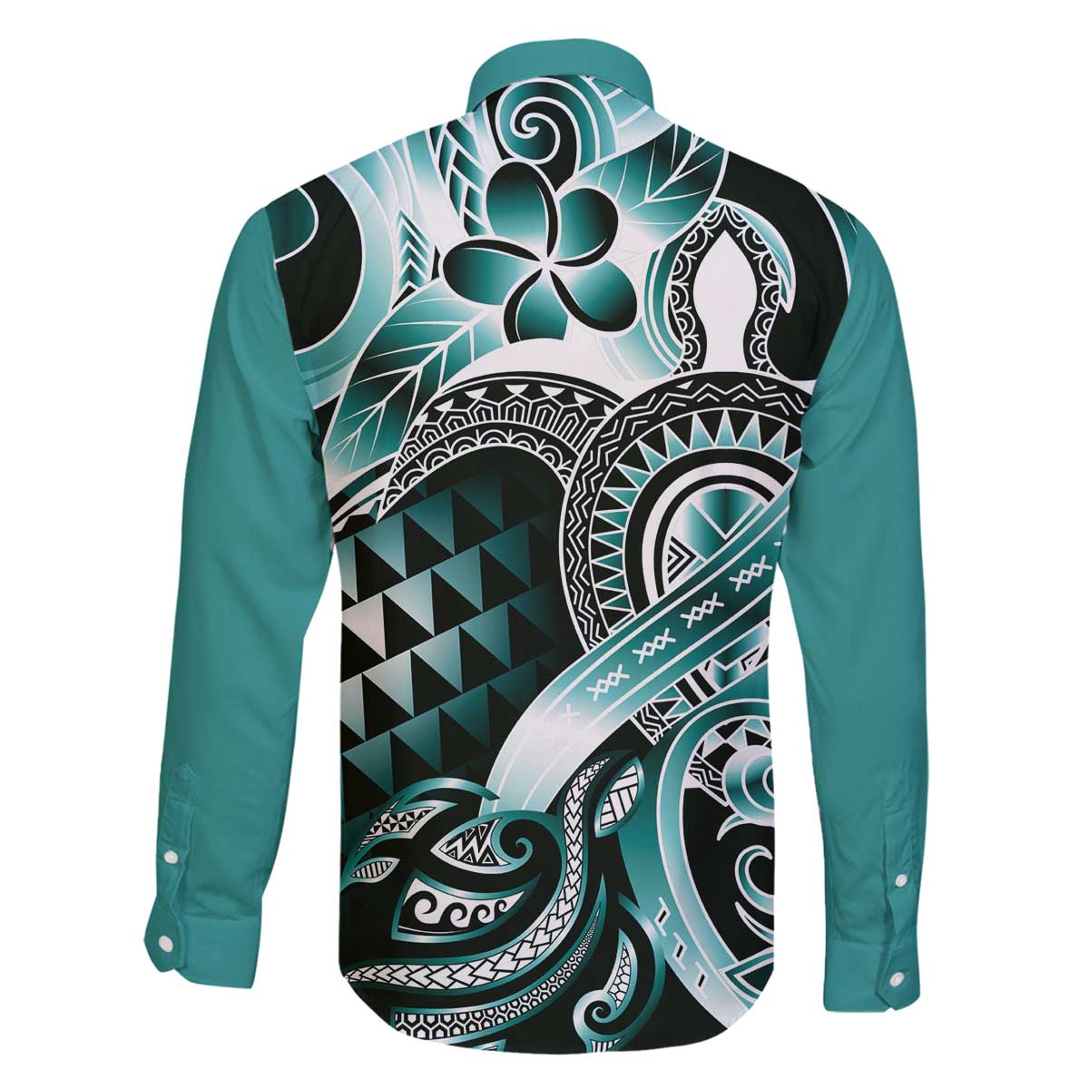Aloha Turquoise Tribal Honu Tattoo Family Matching Off The Shoulder Long Sleeve Dress and Hawaiian Shirt LT9 - Polynesian Pride
