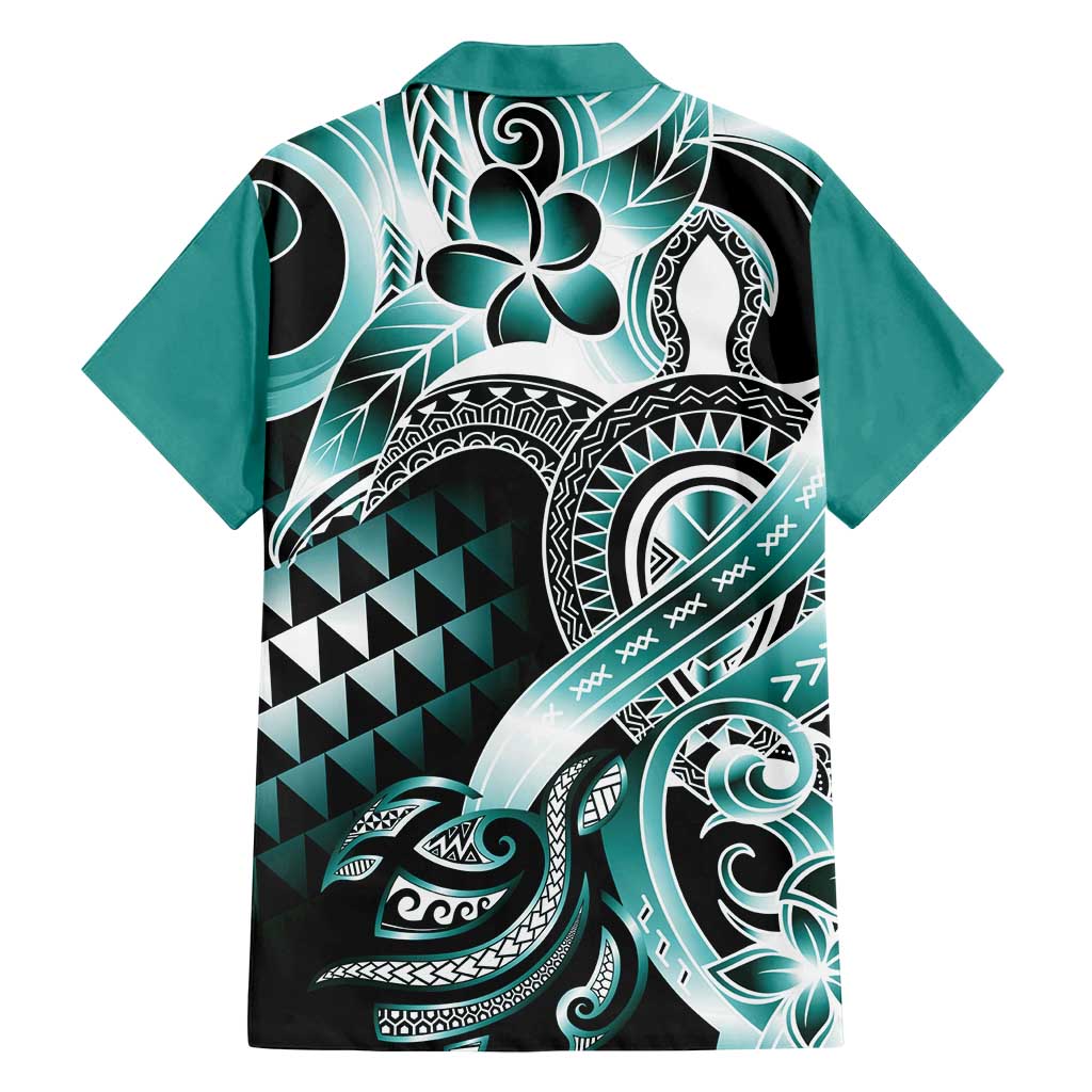Aloha Turquoise Tribal Honu Tattoo Family Matching Off Shoulder Short Dress and Hawaiian Shirt LT9 - Polynesian Pride