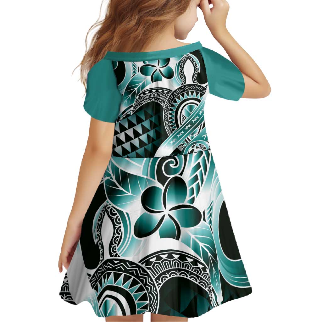 Aloha Turquoise Tribal Honu Tattoo Family Matching Short Sleeve Bodycon Dress and Hawaiian Shirt LT9 - Polynesian Pride