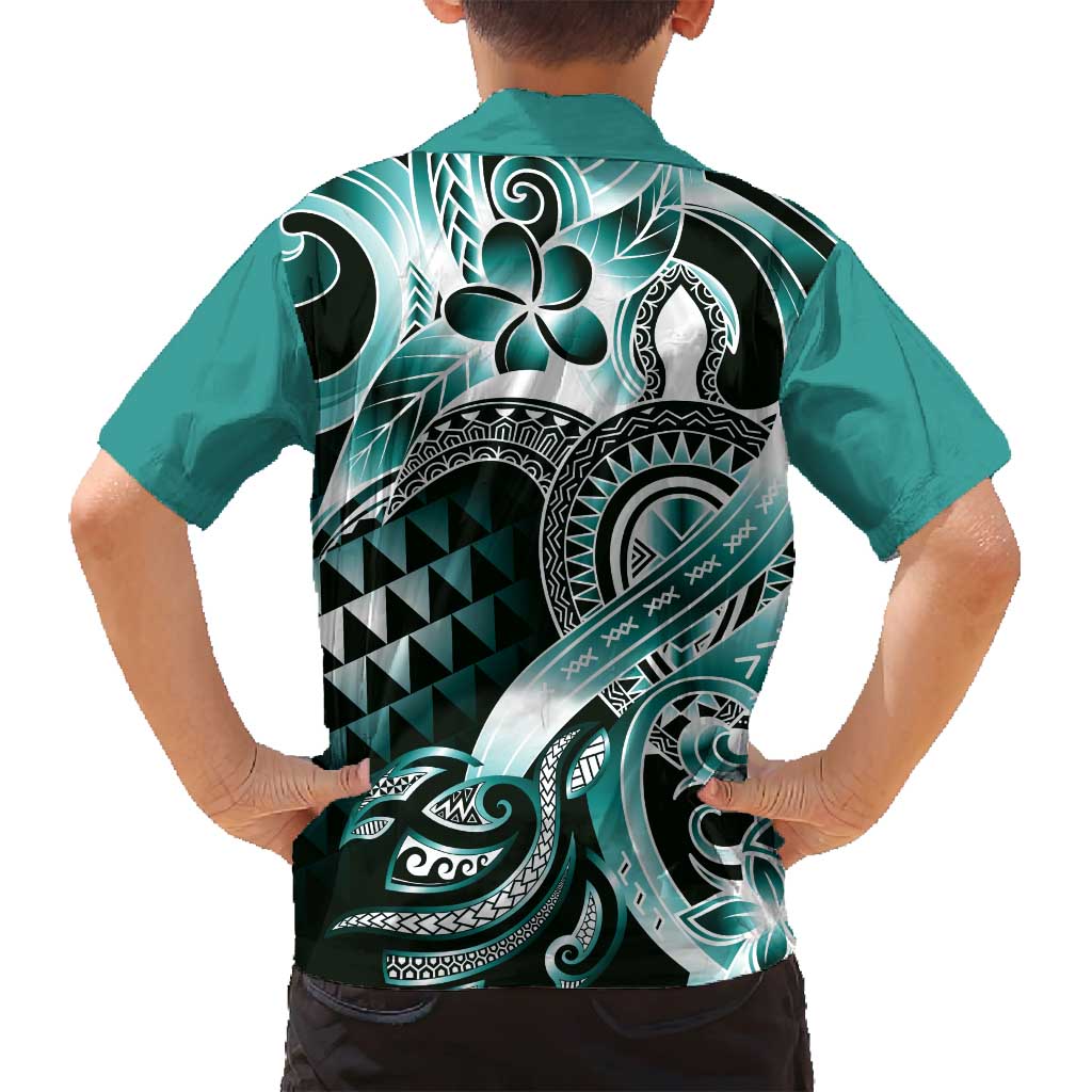 Aloha Turquoise Tribal Honu Tattoo Family Matching Summer Maxi Dress and Hawaiian Shirt LT9 - Polynesian Pride