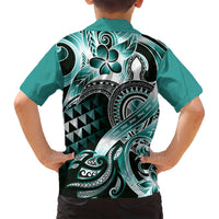Aloha Turquoise Tribal Honu Tattoo Family Matching Summer Maxi Dress and Hawaiian Shirt LT9 - Polynesian Pride