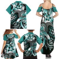 Aloha Turquoise Tribal Honu Tattoo Family Matching Summer Maxi Dress and Hawaiian Shirt LT9 - Polynesian Pride