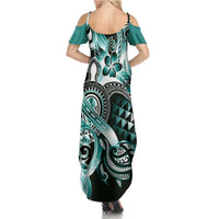 Aloha Turquoise Tribal Honu Tattoo Family Matching Summer Maxi Dress and Hawaiian Shirt LT9 - Polynesian Pride