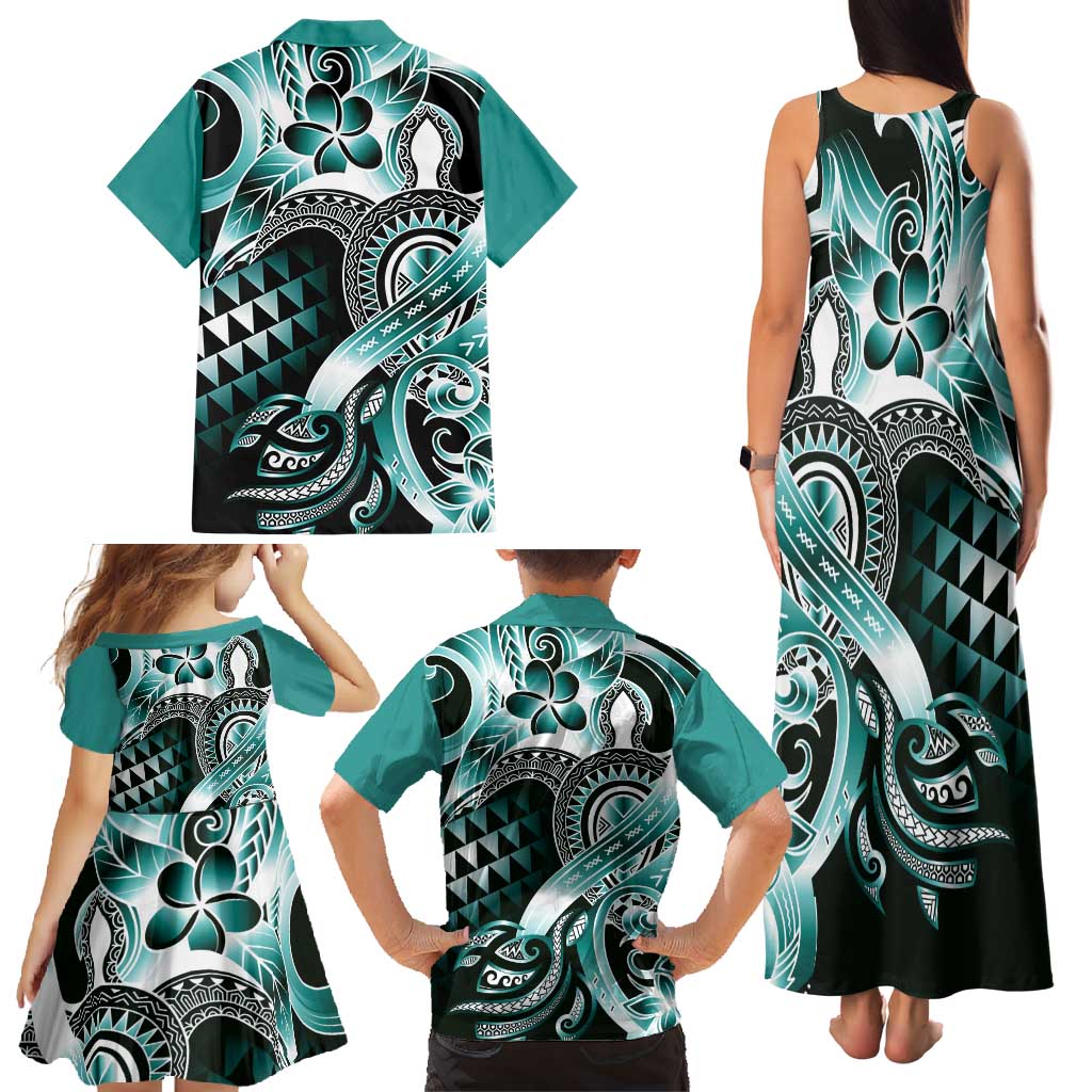 Aloha Turquoise Tribal Honu Tattoo Family Matching Tank Maxi Dress and Hawaiian Shirt LT9 - Polynesian Pride