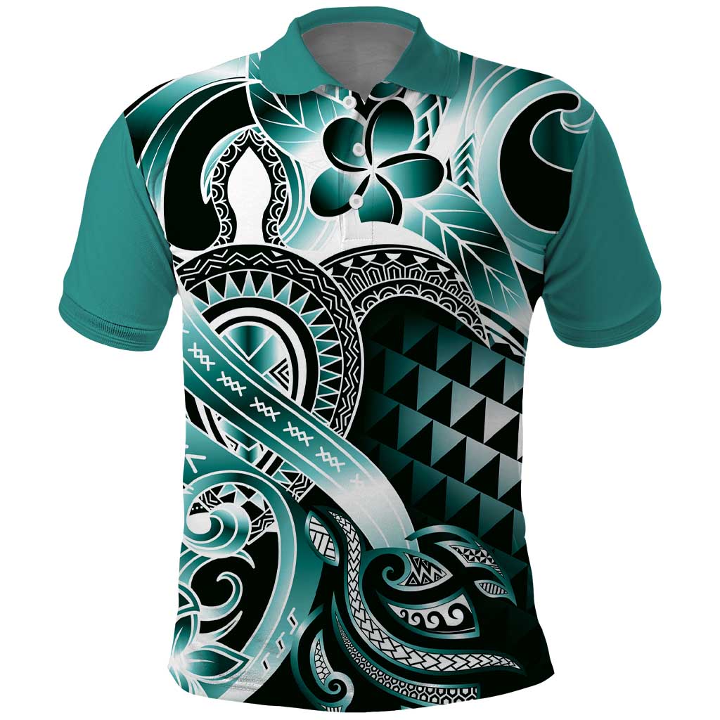 Aloha Turquoise Tribal Honu Tattoo Polo Shirt