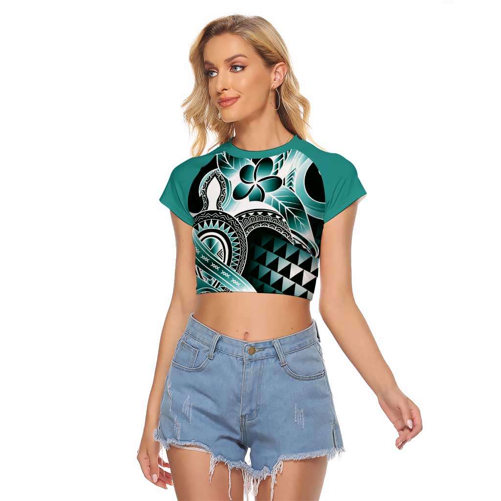 Aloha Turquoise Tribal Honu Tattoo Raglan Cropped T Shirt