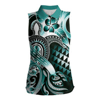 Aloha Turquoise Tribal Honu Tattoo Women Sleeveless Polo Shirt