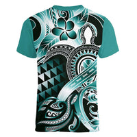 Aloha Turquoise Tribal Honu Tattoo Women V-Neck T-Shirt