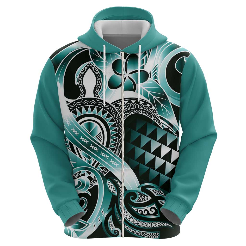 Aloha Turquoise Tribal Honu Tattoo Zip Hoodie