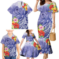 Personalised Chuuk States Humpback Whale Family Matching Mermaid Dress and Hawaiian Shirt Polynesian Tropical Flowers LT9 - Polynesian Pride