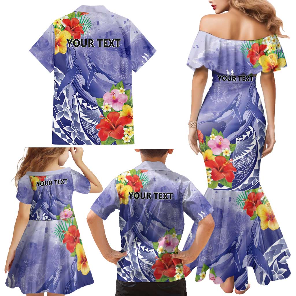 Personalised Chuuk States Humpback Whale Family Matching Mermaid Dress and Hawaiian Shirt Polynesian Tropical Flowers LT9 - Polynesian Pride