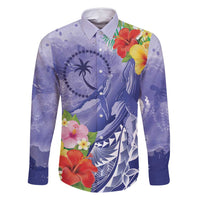 Personalised Chuuk States Humpback Whale Family Matching Mermaid Dress and Hawaiian Shirt Polynesian Tropical Flowers LT9 Dad's Shirt - Long Sleeve Blue - Polynesian Pride