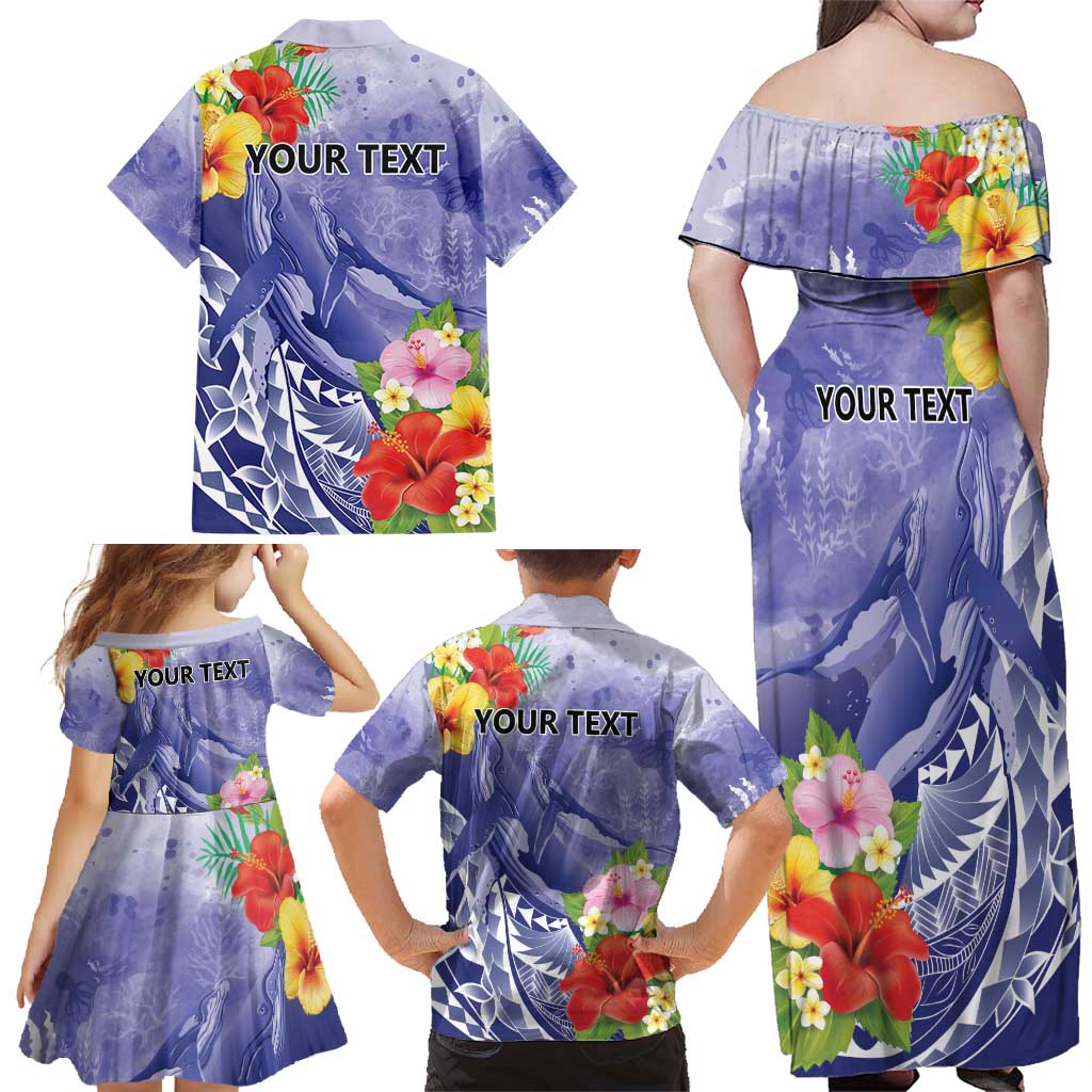 Personalised Chuuk States Humpback Whale Family Matching Off Shoulder Maxi Dress and Hawaiian Shirt Polynesian Tropical Flowers LT9 - Polynesian Pride