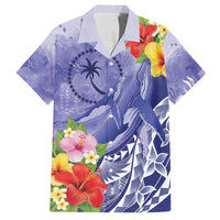 Personalised Chuuk States Humpback Whale Family Matching Off Shoulder Maxi Dress and Hawaiian Shirt Polynesian Tropical Flowers LT9 Dad's Shirt - Short Sleeve Blue - Polynesian Pride