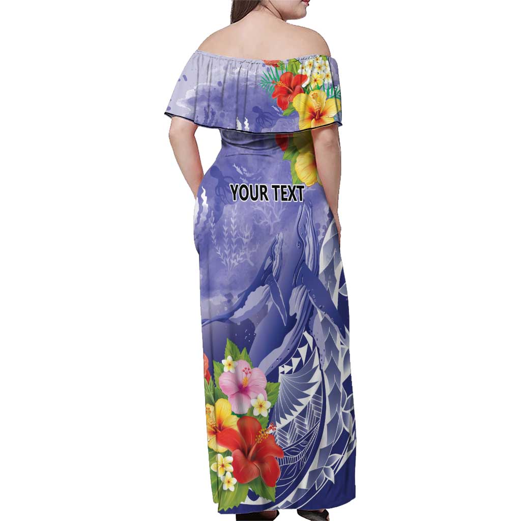 Personalised Chuuk States Humpback Whale Family Matching Off Shoulder Maxi Dress and Hawaiian Shirt Polynesian Tropical Flowers LT9 - Polynesian Pride