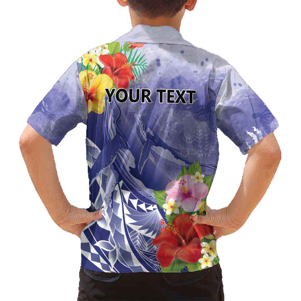 Personalised Chuuk States Humpback Whale Family Matching Off Shoulder Short Dress and Hawaiian Shirt Polynesian Tropical Flowers LT9 - Polynesian Pride