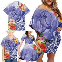 Personalised Chuuk States Humpback Whale Family Matching Off Shoulder Short Dress and Hawaiian Shirt Polynesian Tropical Flowers LT9 - Polynesian Pride